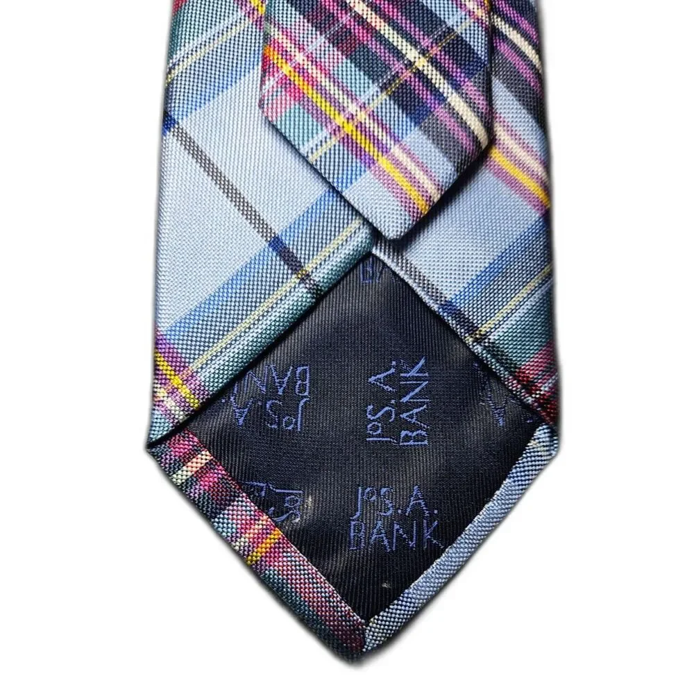 Jos A Bank Heritage Collection Mens Plaid Tie Blue Pink Yellow Classic Necktie